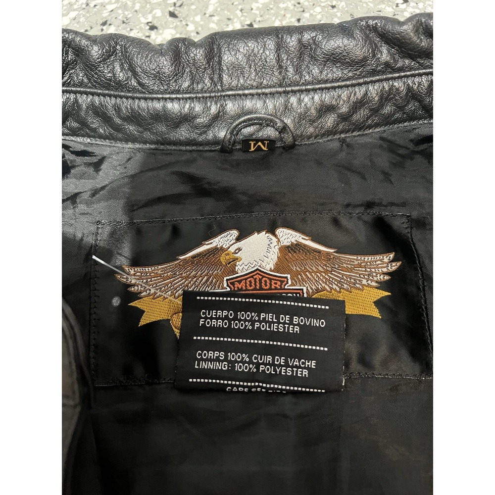 Harley Davidson Leather Jacket Mens M Black Cowhide Snap Button USA Biker - Picture 4 of 9